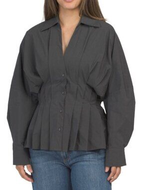 NICHOLAS Reggie Long Sleeve Shirt With Pleat Detail